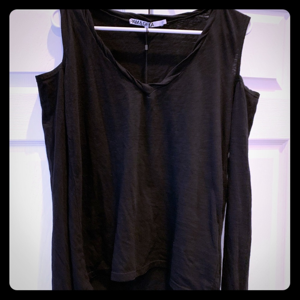 Pam & Gela Cold Shoulder Long Sleeve Top NWT